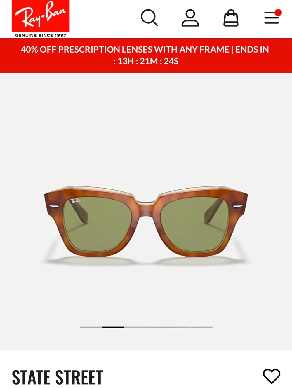Ray-Ban State Street Sunglasses - Havana Tortoise Frame with Green Lenses